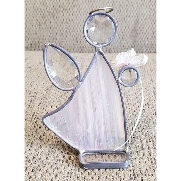 Iridescent White Stained Glass Angel Suncatcher Home Decor - Picture 3 of 8